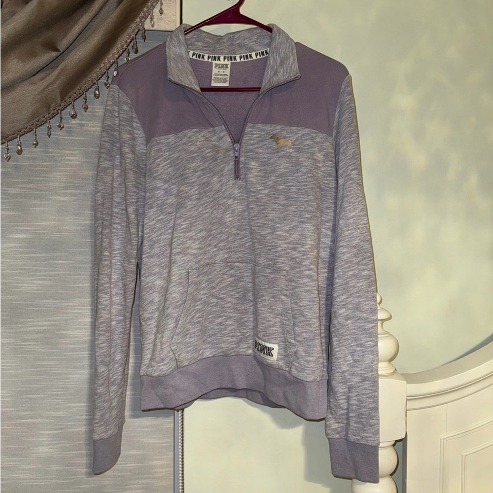 Victoria’s Secret PINK Quarter-Zip Pullover – Gray & Lavender
